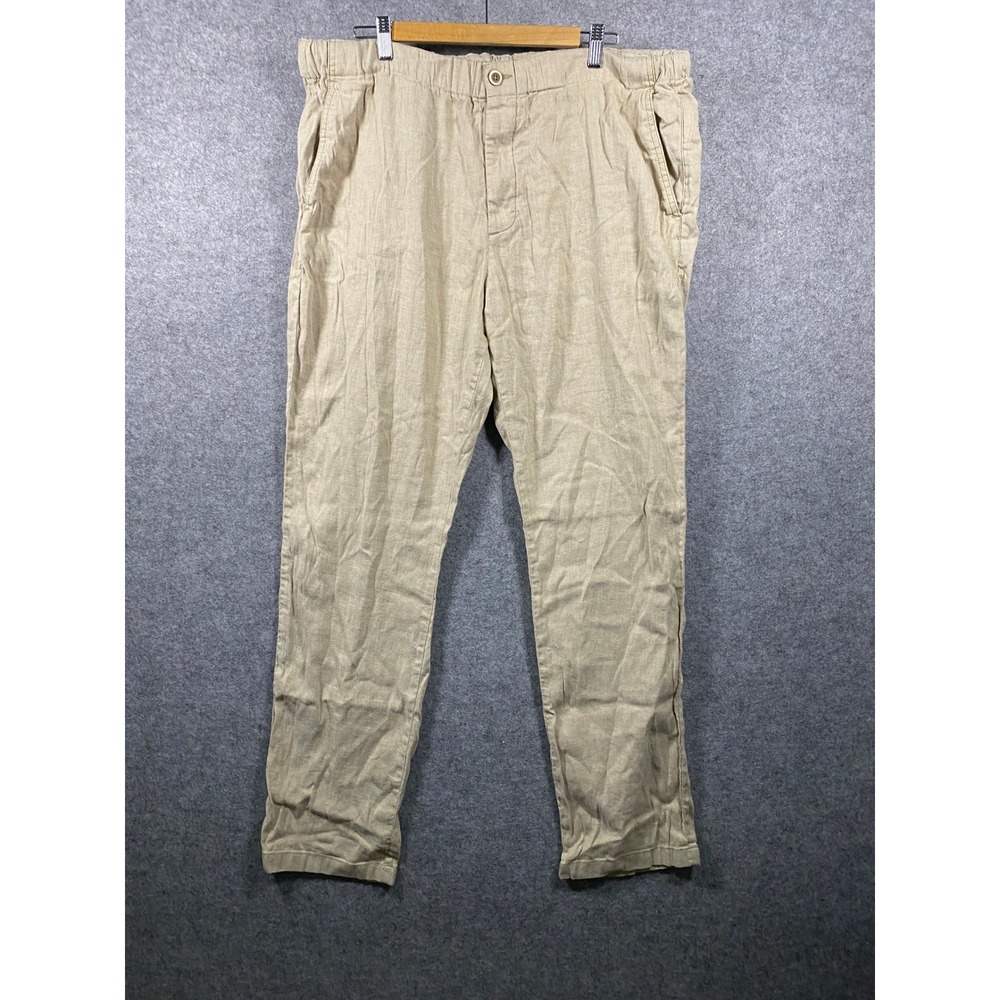 Tommy Bahama Mens XXL Tan Linen Blend Elastic Waist Straight Leg Pants Khaki